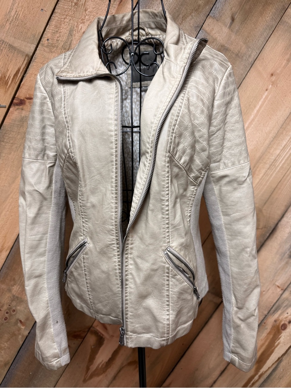 Maurices Cream Faux Leather Zip-Front Jacket